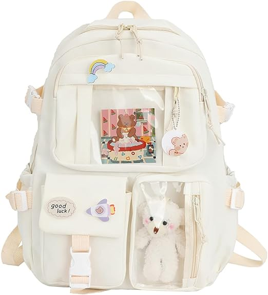 DKIIL NOIYB Kawaii Backpack With Kawaii Pin And Accessories, Large Capacity Cute
