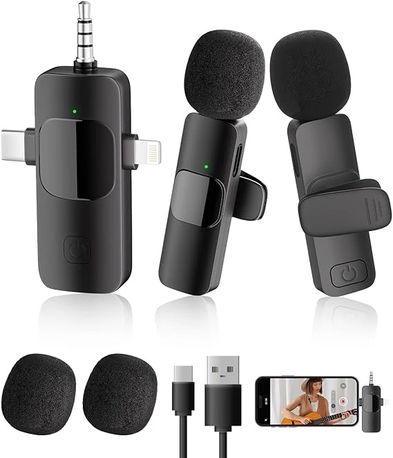 3-in-1 Wireless Lavalier Microphone for iPhone&Android,Mini Microphone for Camer