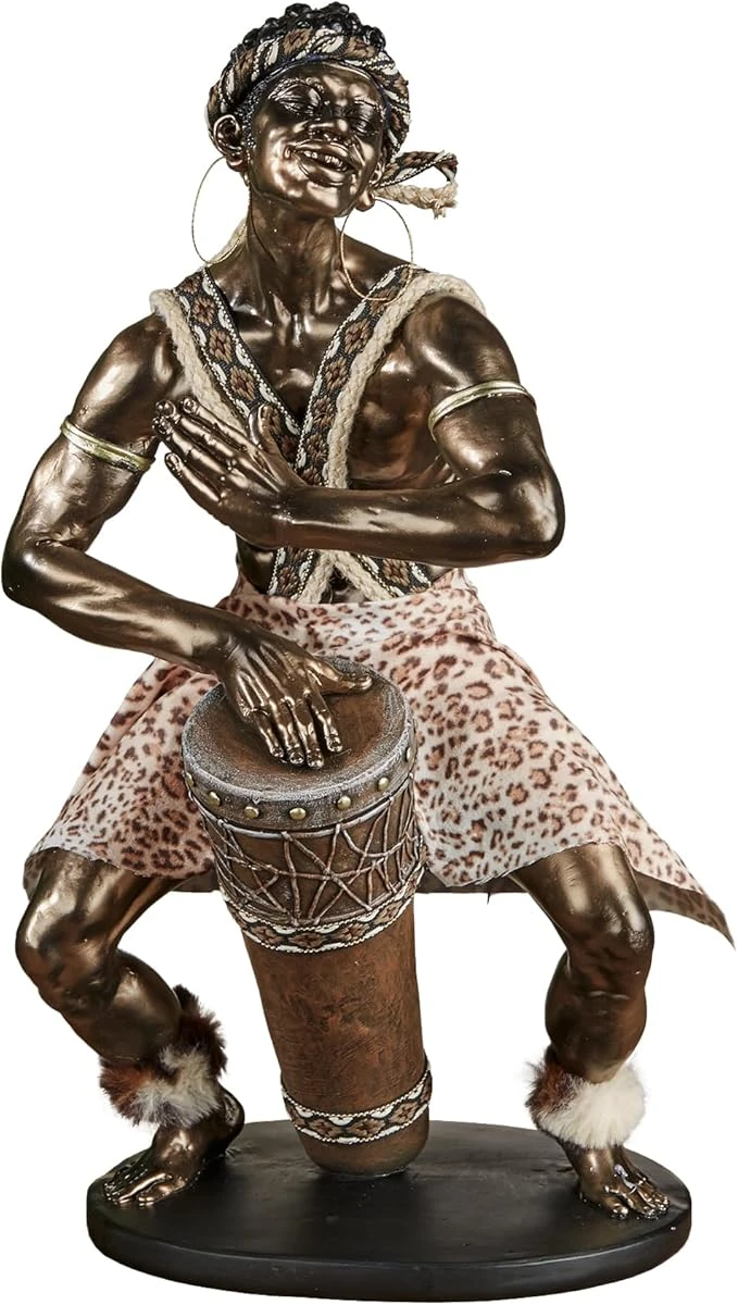 Touch of Class Jembe African Man Drum Player Table Sculpture Bronze 8 in Wide x 