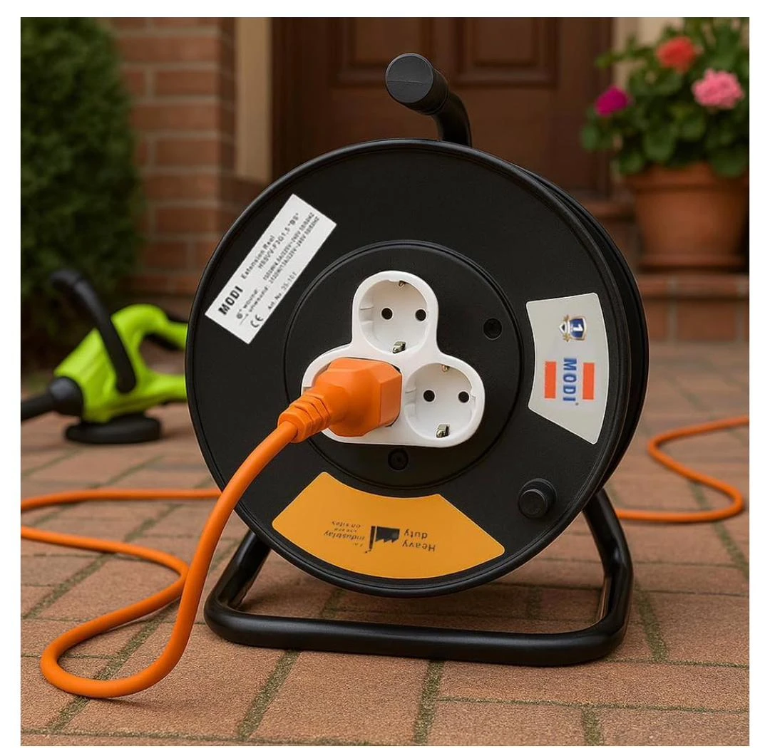 MODI 25m 3x1.5mm² Heavy-Duty Cable Reel with 3x13A Sockets, Aluminum Copper-Plat