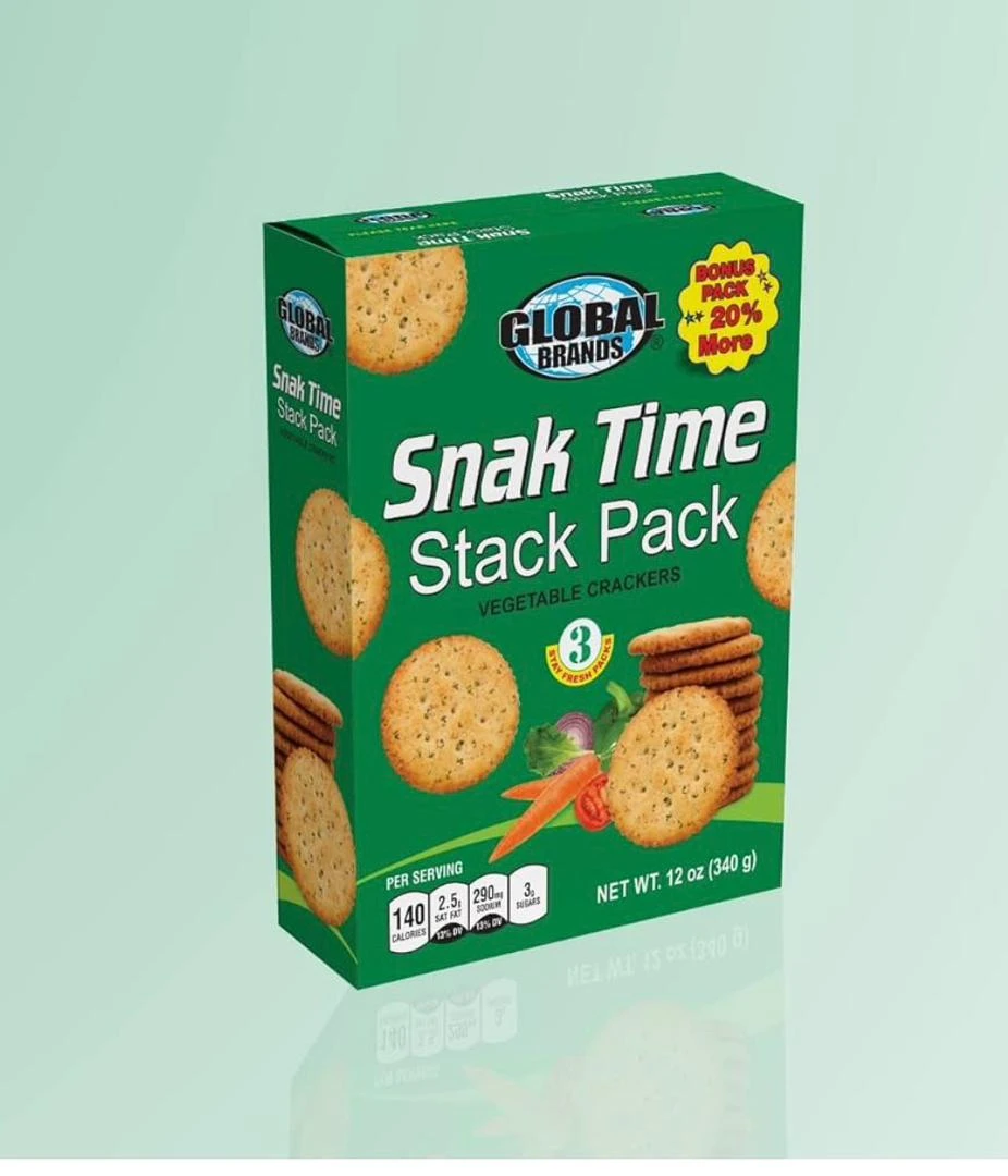 Global Brands 12oz Vegetable Flavored Snak Time Stack Pack Crackers (Pack of 12)