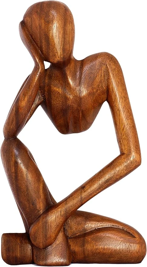 12" Wooden Handmade Abstract Sculpture Thinker Sta...