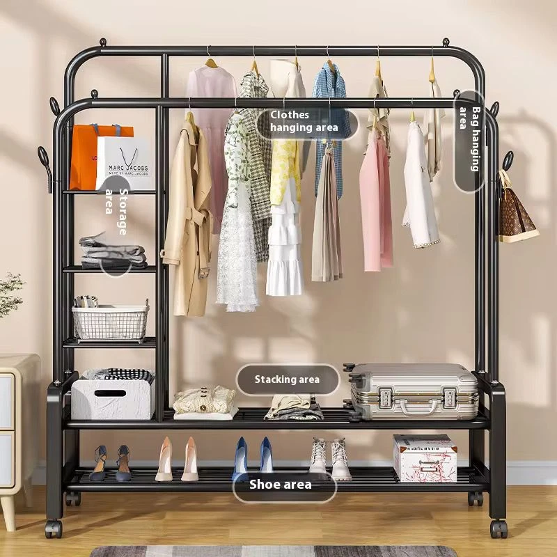 Double Rods Clothes Rack Clothing Rack with 4 Tier...