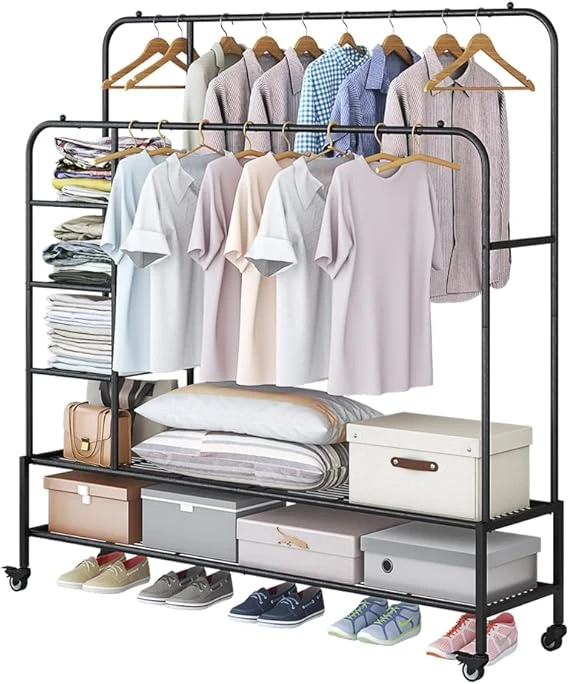 Garment Rack for Hanging Clothes Rack Heavy Duty Portable with Bottom Metal Shel