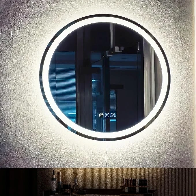 24" LED Round Bathroom Mirror – Front & Backlit Lighted Vanity Mirror, Wall-Moun