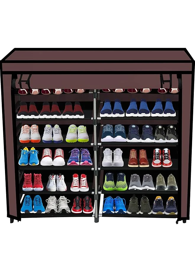 Multipurpose 12 Shelves Shoe Rack with Zip Door Cover & Side Pockets, Multiuse S