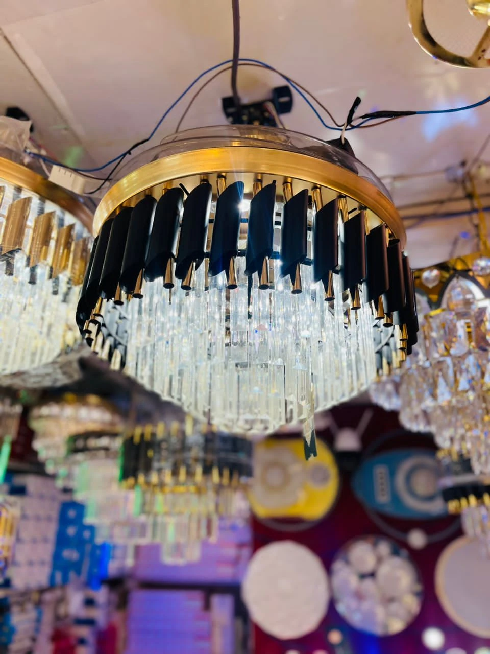 Modern Black and Gold Crystal Chandelier