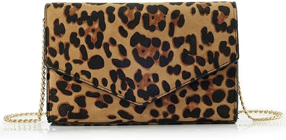 HOXIS Leopard Print Envelope Evening Clutch Women Chain Shoulder Bag