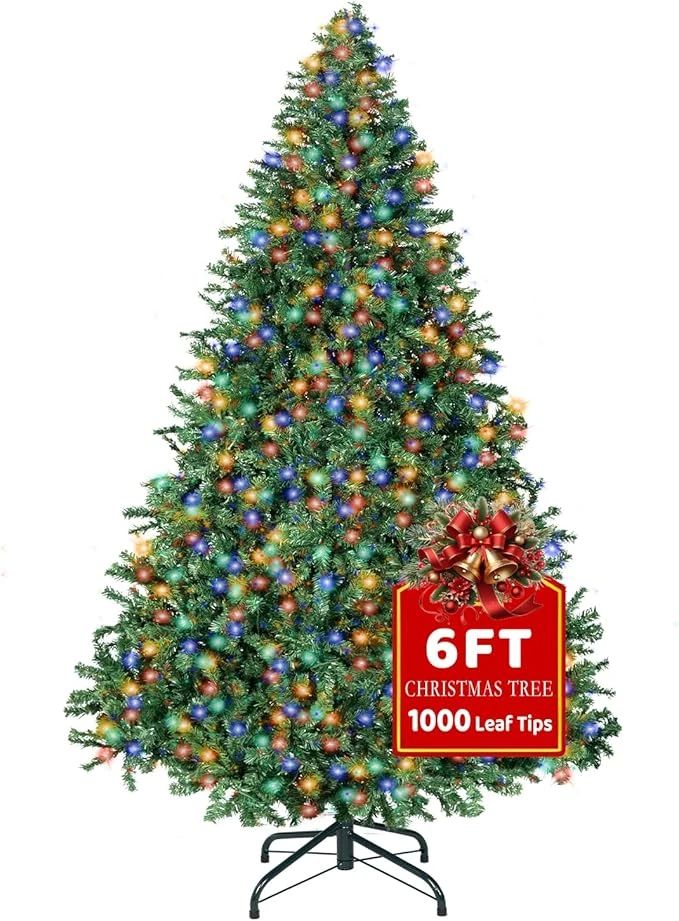 6FT Christmas Tree with Lights,Artificial Christmas Tree with 350 LED Lights and