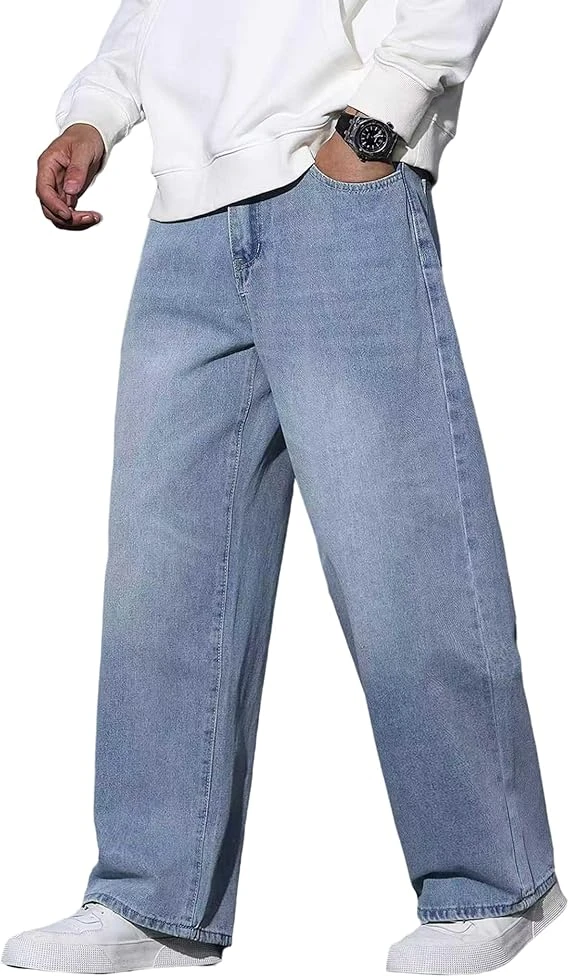 Mens Baggy Jeans Loose Fit Denim Jeans Wide Leg Hip Hop Pants Y2K Skater Trouser