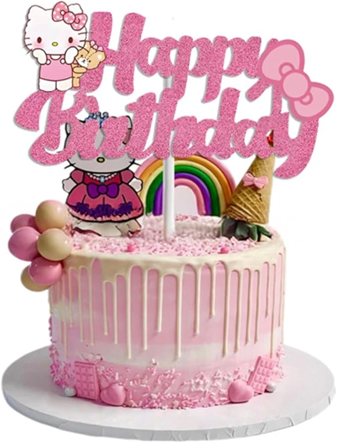 Cute Birthday Cake Decorations, Happy Birthday Cake Topper Glitter, Cartoon Them