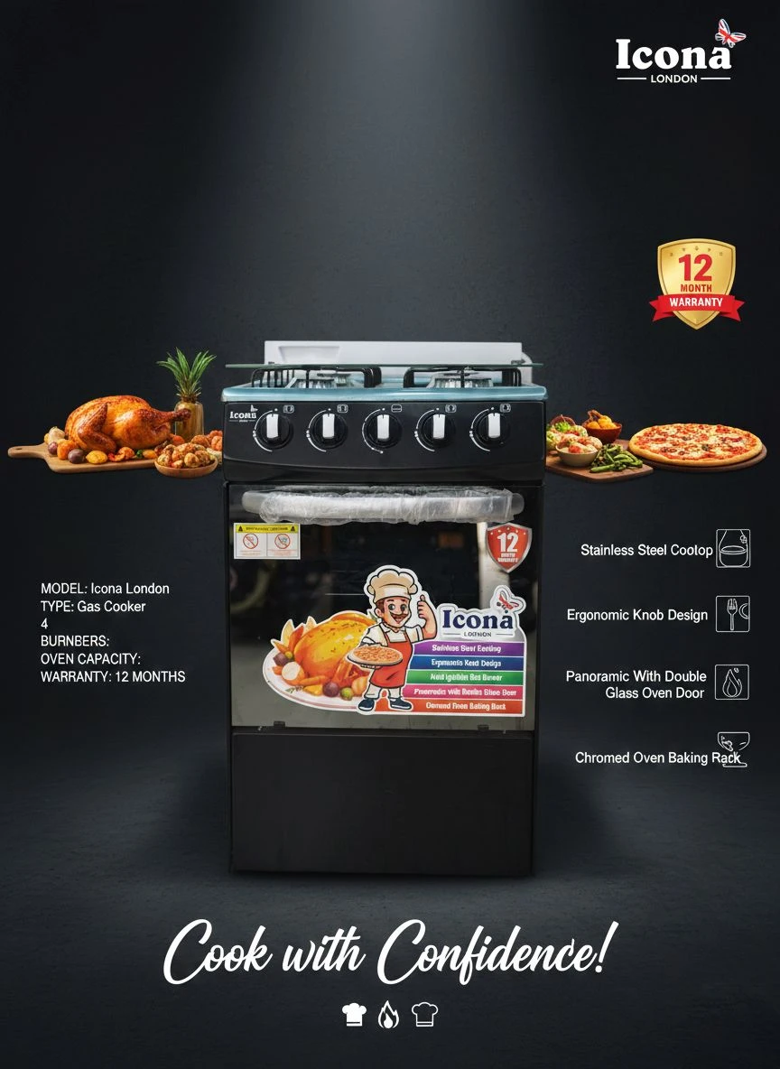 ICONA ILGCF-5240EC 4 Burner Automatic Ignition Premium Gas Cooker With Oven
