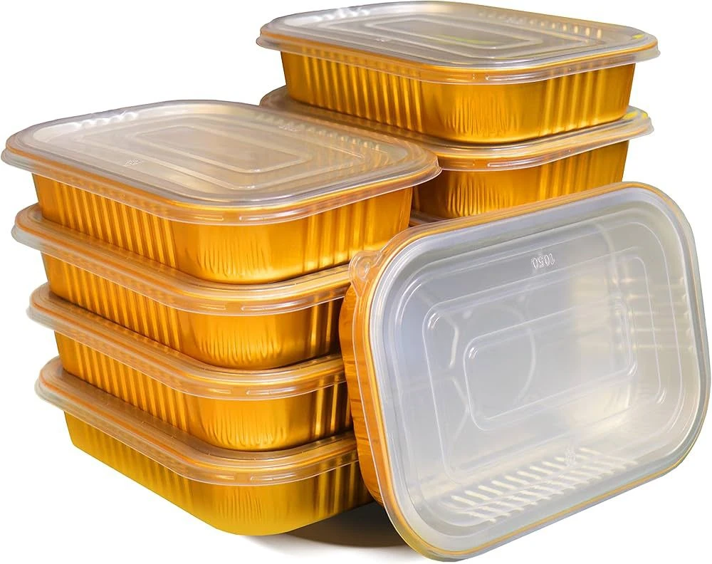 Thickened Golden Disposable Aluminum Pans with Lids (1800 ML) 6 PCKS