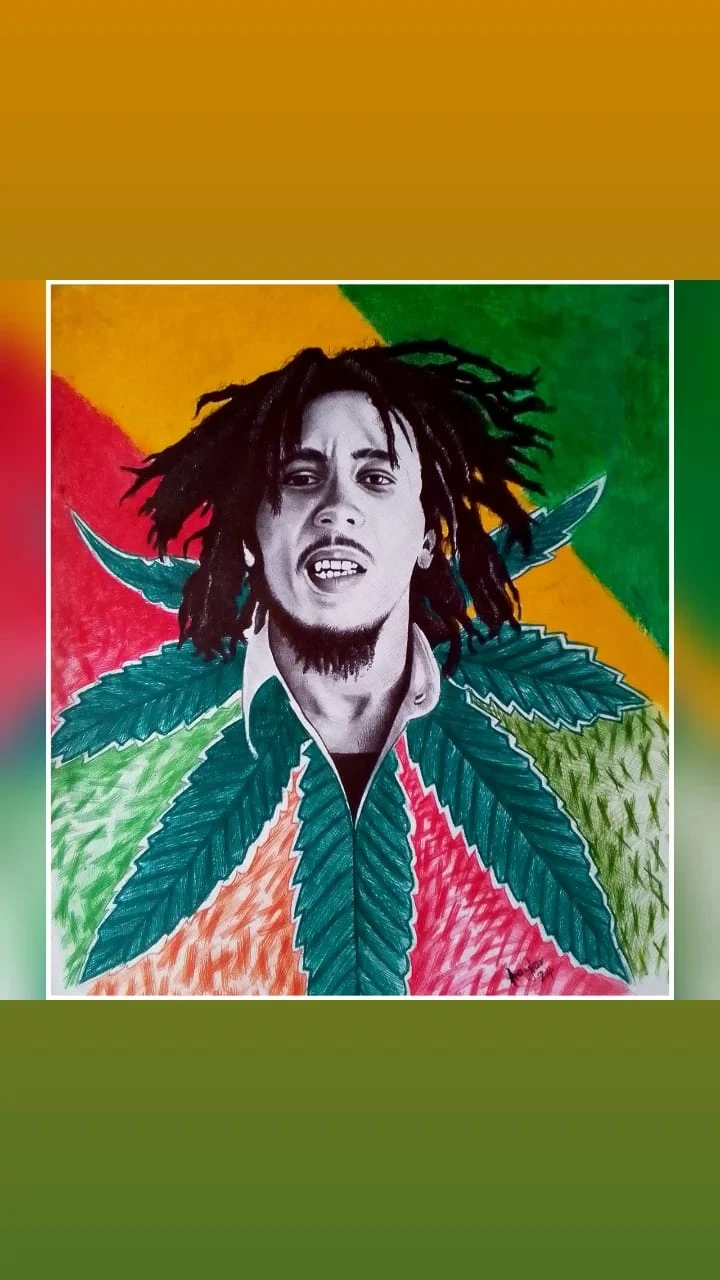 Bob Marley Medium: Color ballpoint pen & oil paste...