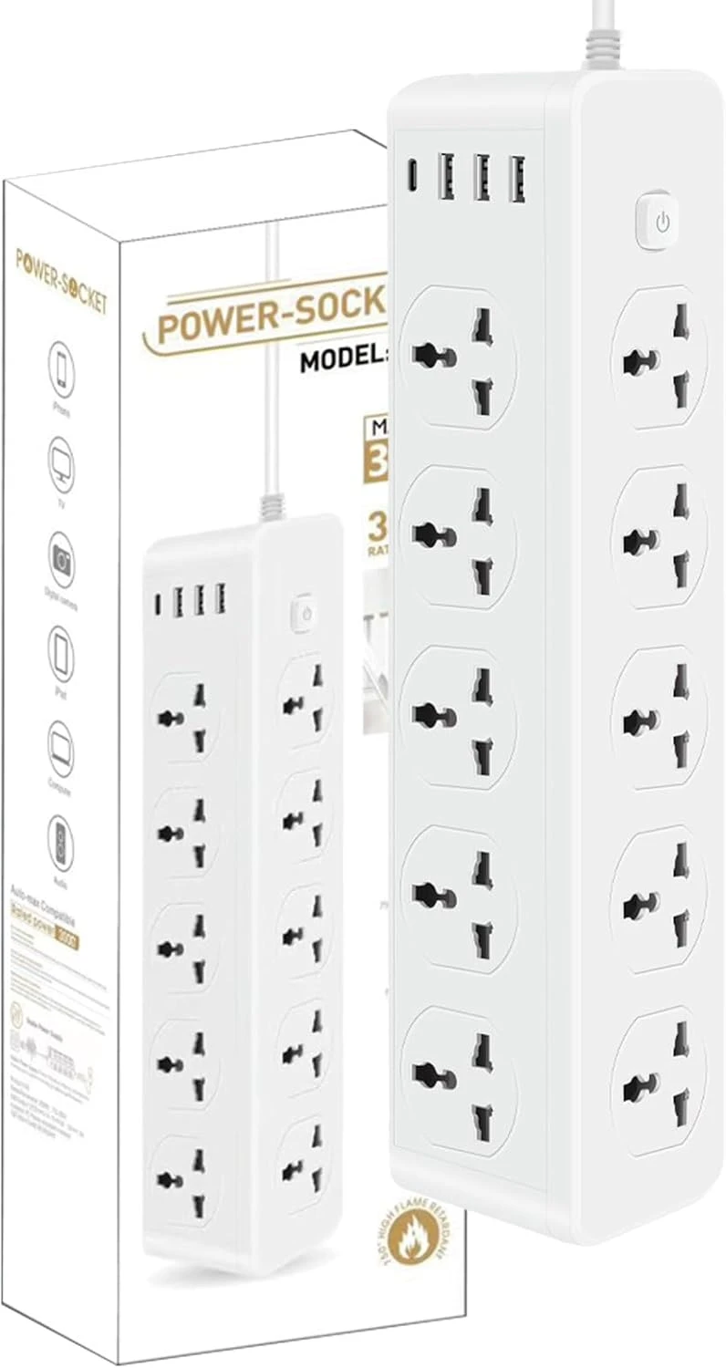 Multifunctional Power Strip 8 Outlets Extension Socket With USB Type C Charing Port