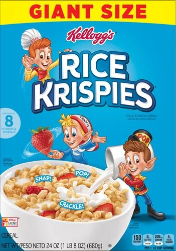 Kellogg's Rice Krispies Cold Breakfast Cereal, 8 Vitamins and Minerals, Rice Krispies Treats, Giant Size, Original,
