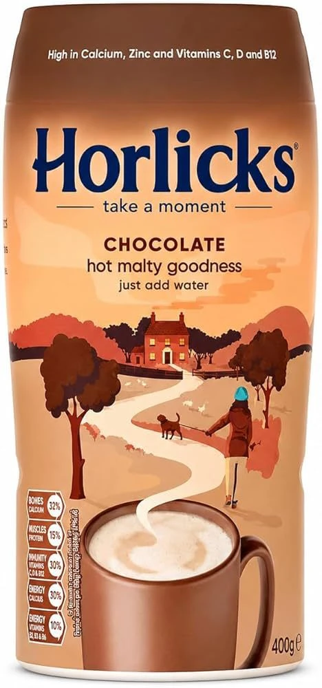 HORLICKS - Chocolate Hot Malty Goodness Drink Mix (400g) By COUGAR | Smooth Creamy Chocolate Malt Beverage Powder