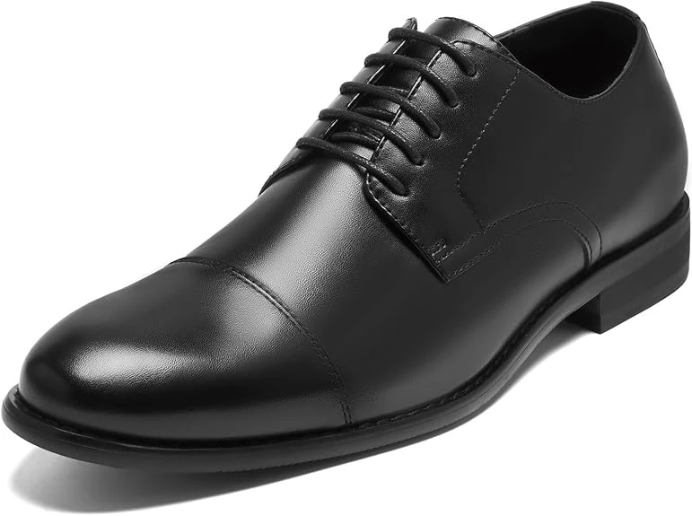 HEEZ Men's Dress Shoes, Classic Cap Toe Oxford for Men Non Slip, Comfortable Lace Up Derby Shoes for Formal Business Work Wedding Office Prom